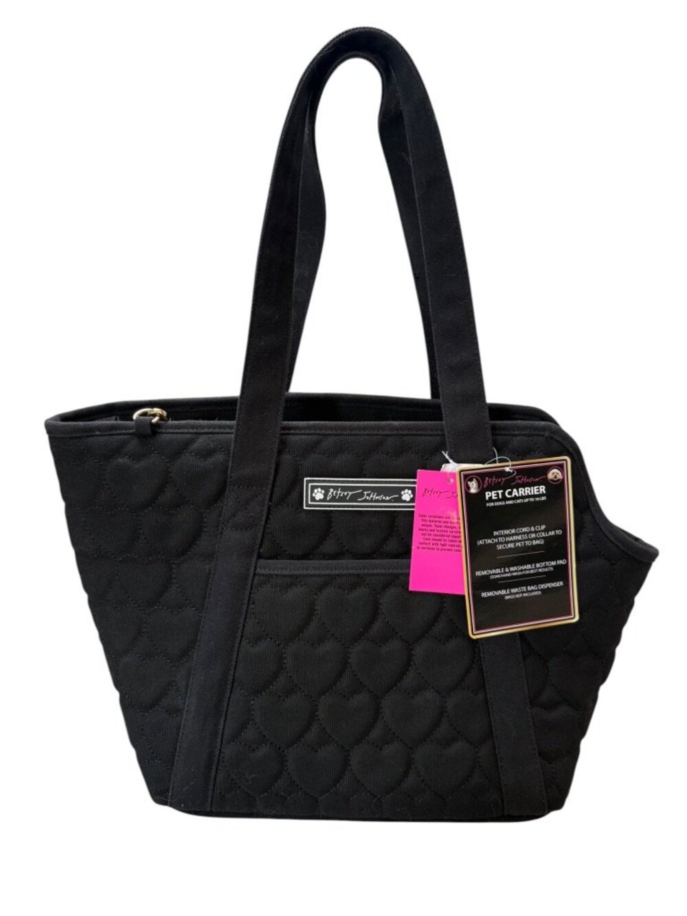 New! Betsy Johnson Pet Carrier Quilted Hearts in Black - Picture 6 of 6